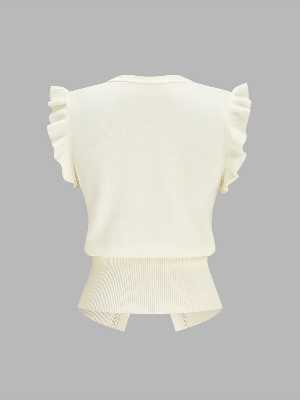 Commense Cream Ruffle-Sleeve Button Front Blouse - Picture 3 of 6